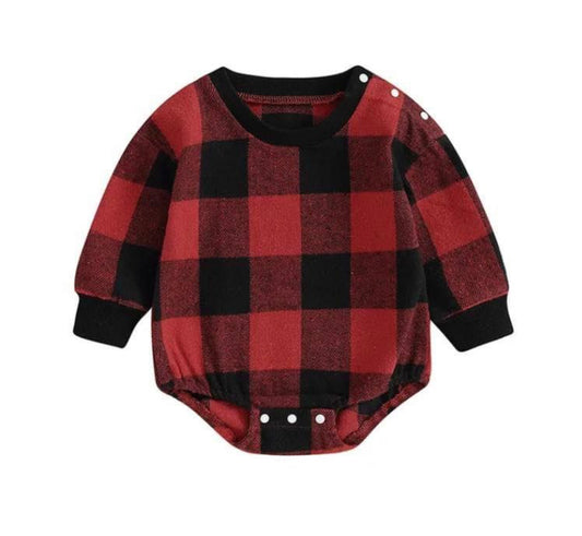 Cozy Plaid Romper (Red)