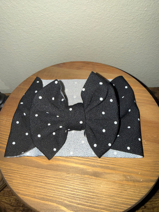 Classic Large Headwrap - Black & White Dot (0-6 month)