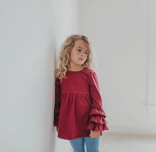 Raspberry Ruffle Sleeve Blouse