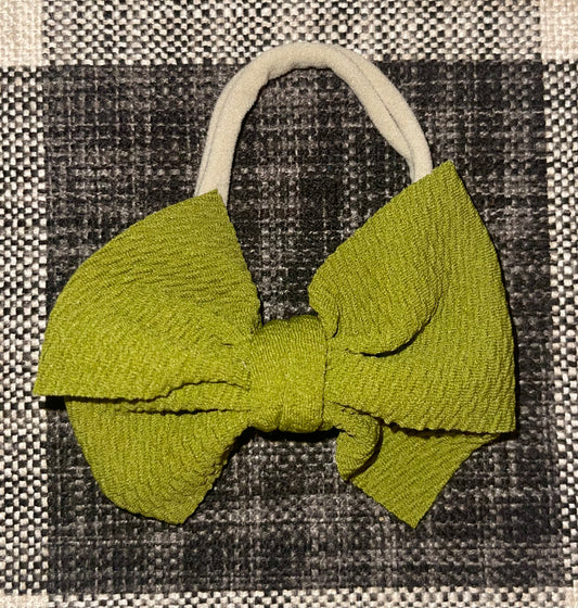 Waffle Knit Nylon Bow (Olive Green)
