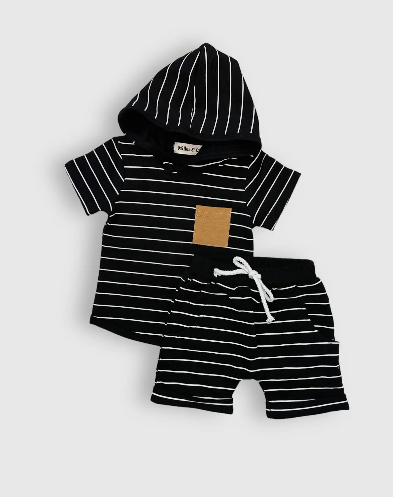 Short Sleeve Hoodie Set - Black