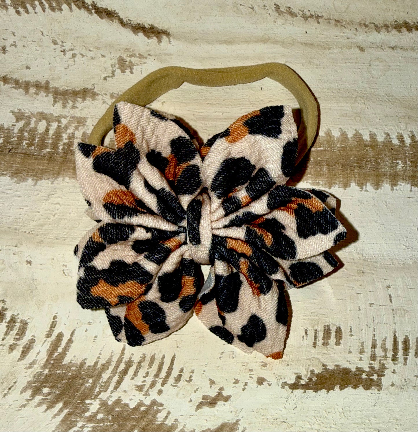 Flower Petal Nylon Bow - Leopard