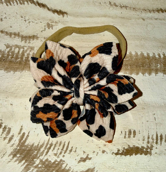 Flower Petal Nylon Bow - Leopard