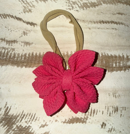 Flower Petal Nylon Bow - Hot Pink