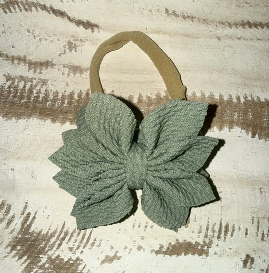 Flower Petal Nylon Bow - Sage Green