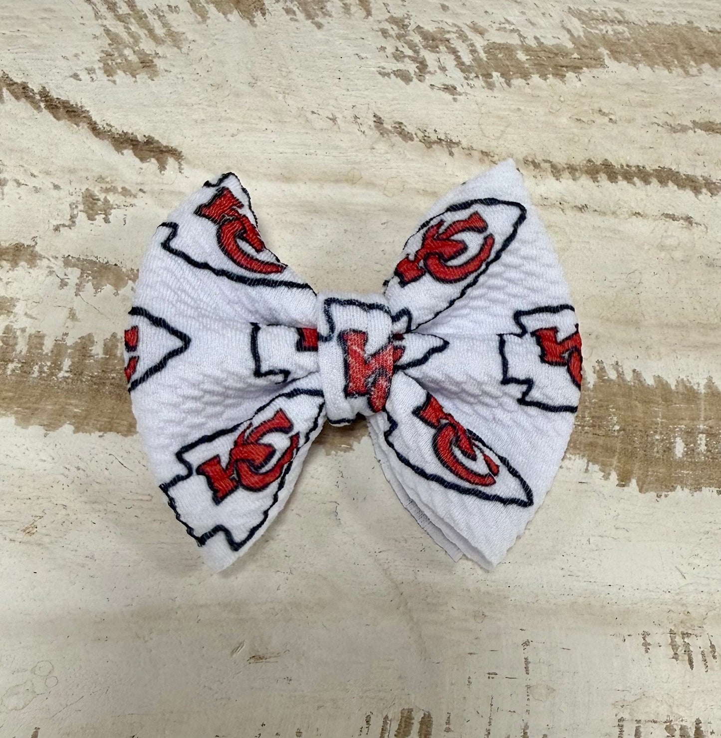 Classic Bow Alligator Clip - White Chiefs Logo