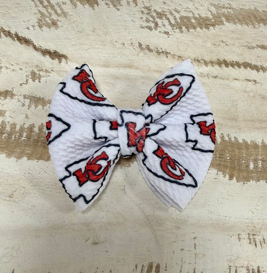 Classic Bow Alligator Clip - White Chiefs Logo