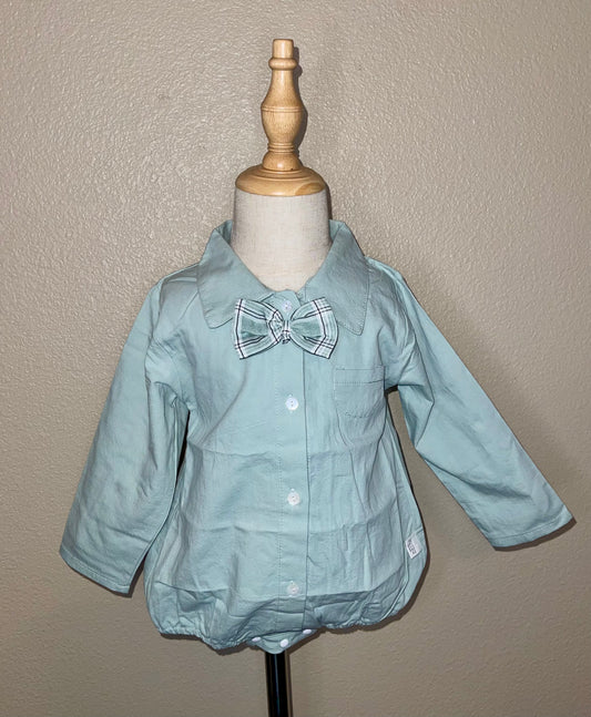 Bow Tie Shirt Romper (Mint Green)(FINAL SALE)