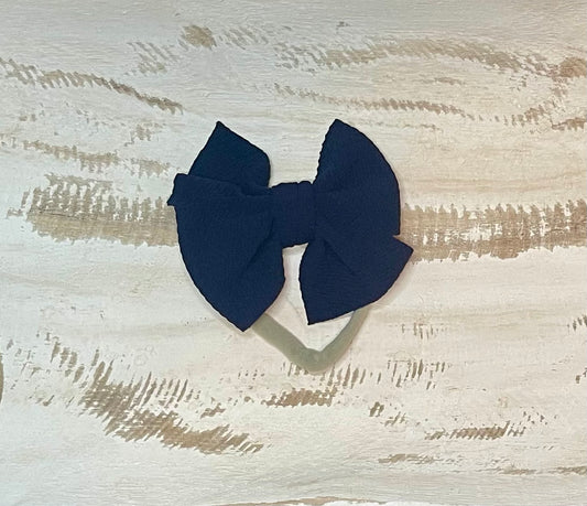 Waffle Knit Nylon Bow (Navy)