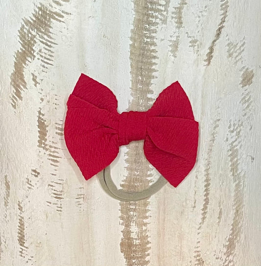 Waffle Knit Nylon Bow (Bright Red)