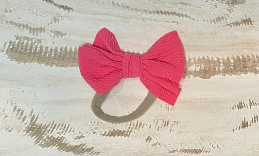 Waffle Knit Nylon Bow (Hot Pink)