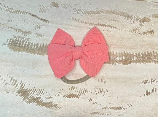 Waffle Knit Nylon Bow (Salmon)