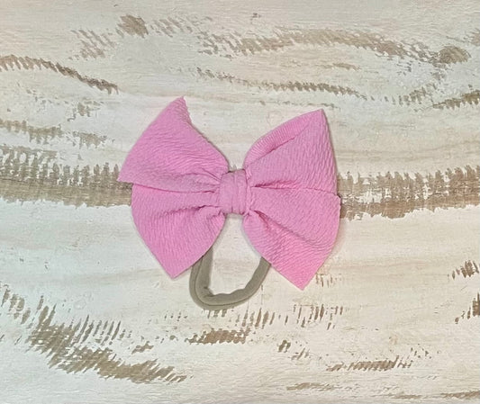 Waffle Knit Nylon Bow (Light Pink)