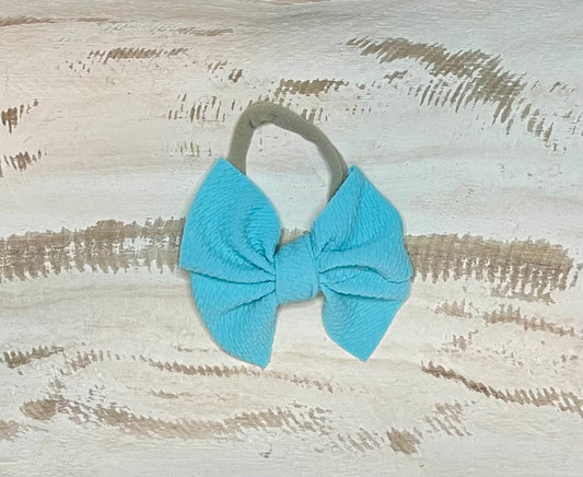 Waffle Knit Nylon Bow (Aqua Blue)
