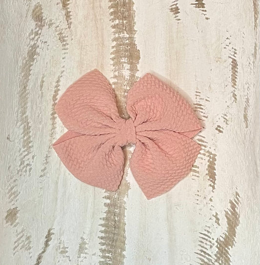 Waffle Alligator Clip Bow (Blush)