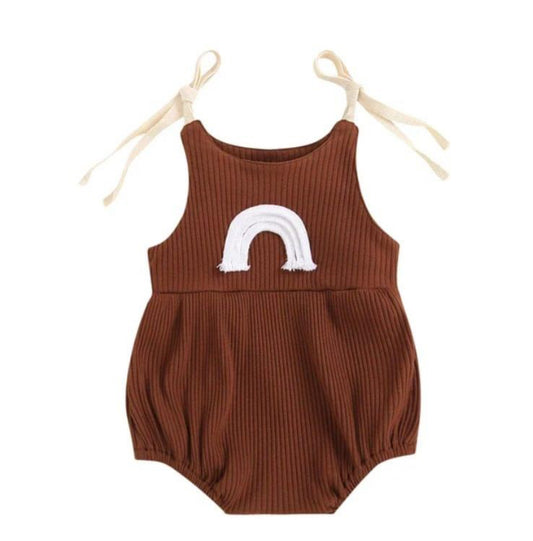 Embroidered Rainbow Romper (Brown)