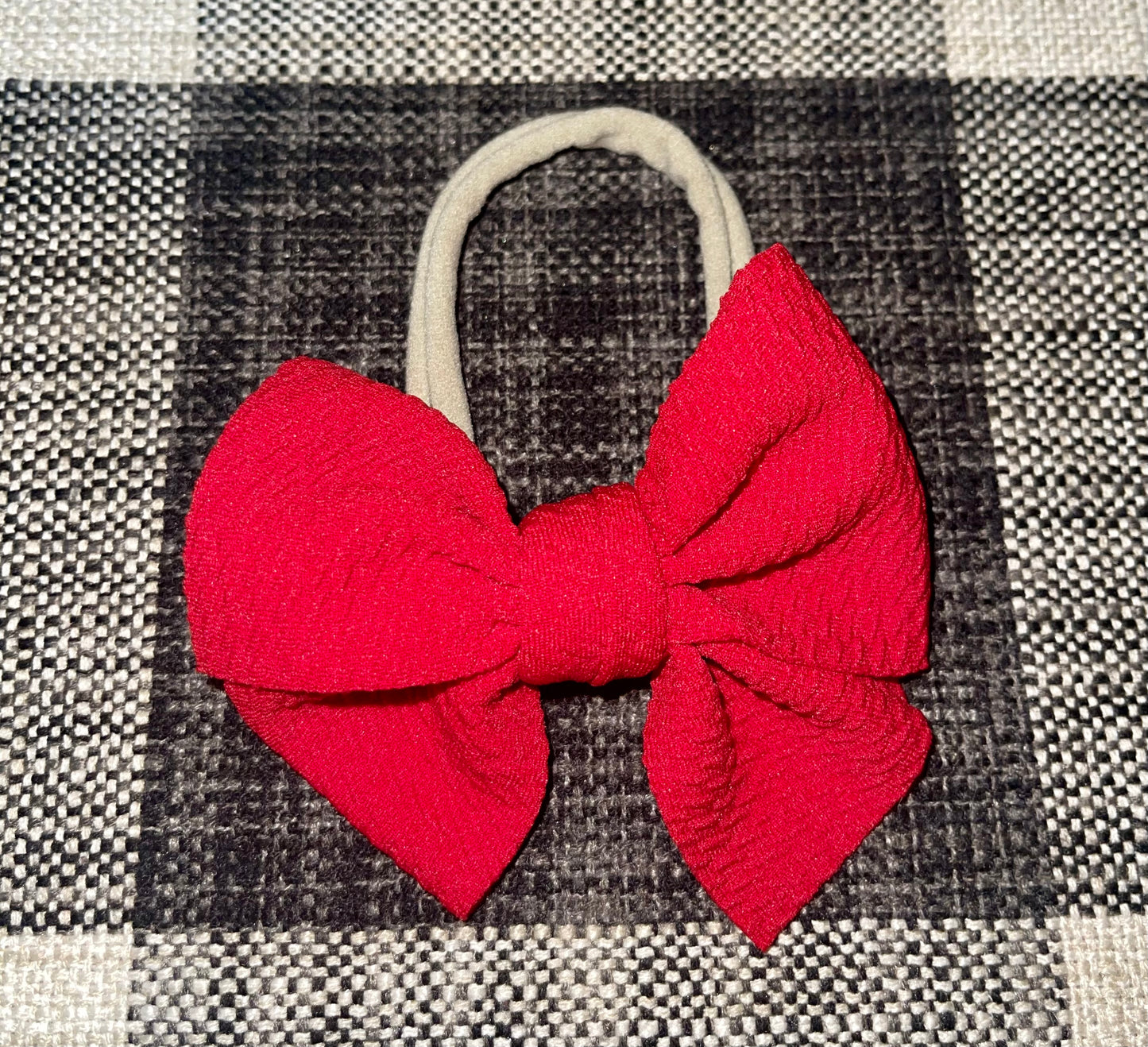 Waffle Knit Nylon Bow (Bright Red)