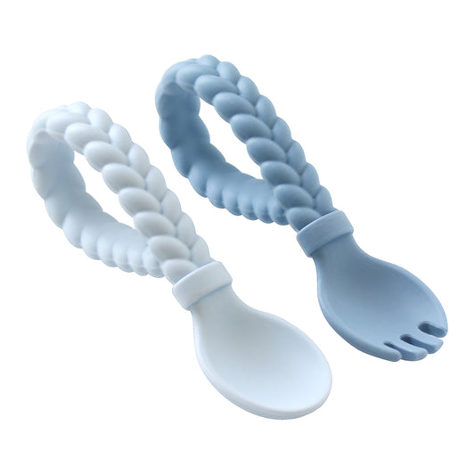 Sweetie Spoons™ - Silicone Baby Fork + Spoon Set (Blue)