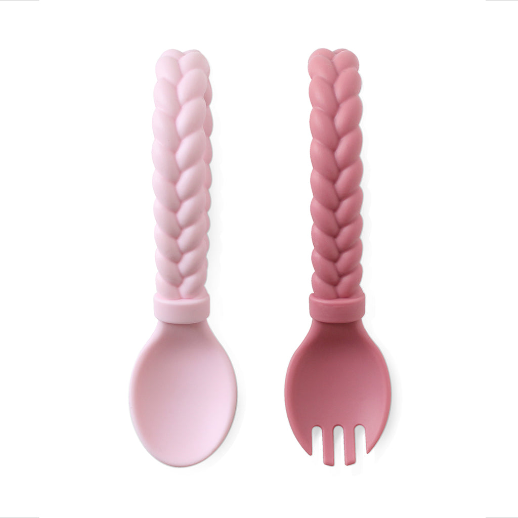 Sweetie Spoons™ - Silicone Baby Fork + Spoon Set (Pink)