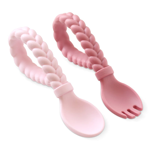 Sweetie Spoons™ - Silicone Baby Fork + Spoon Set (Pink)