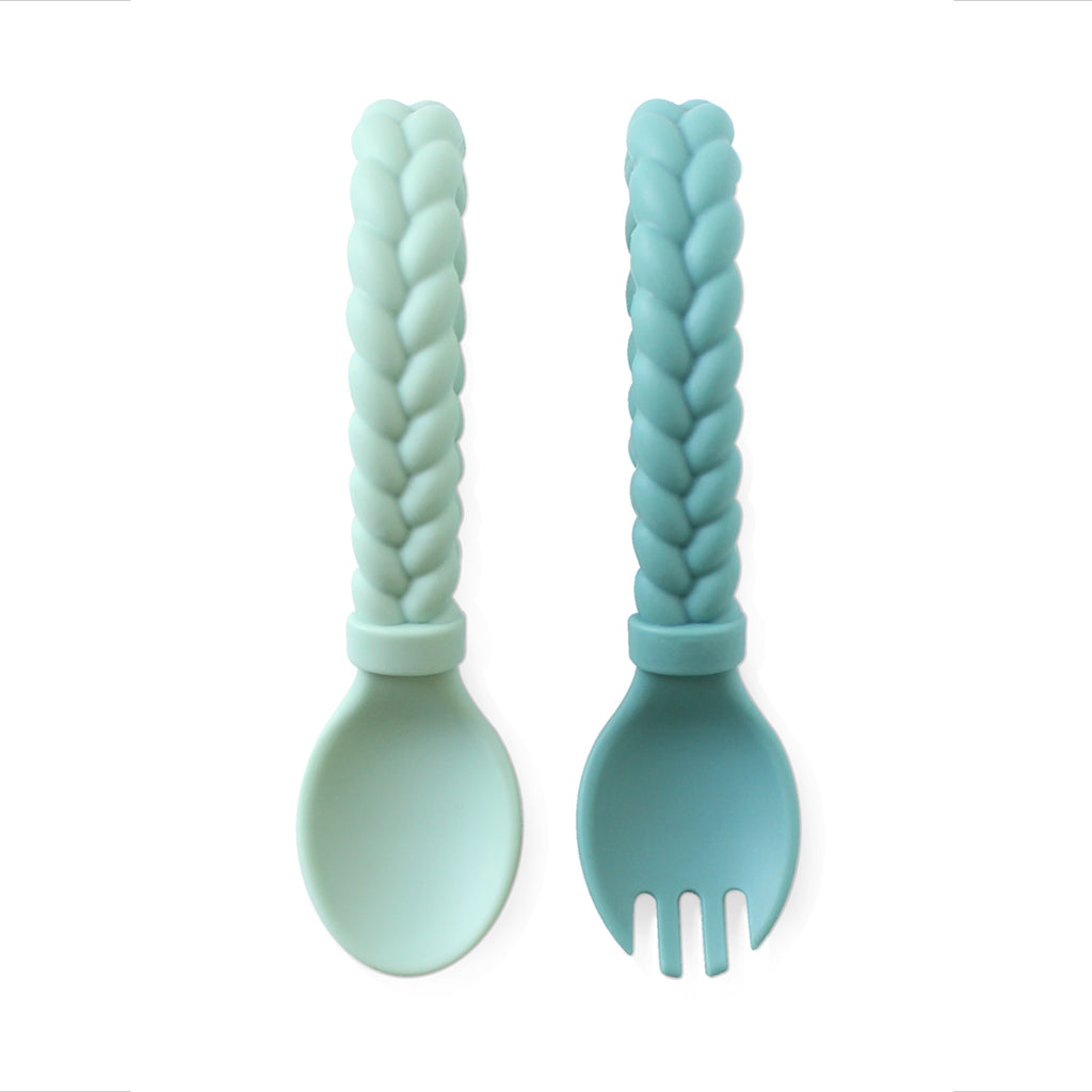 Sweetie Spoons™ - Silicone Baby Fork + Spoon Set (Mint)