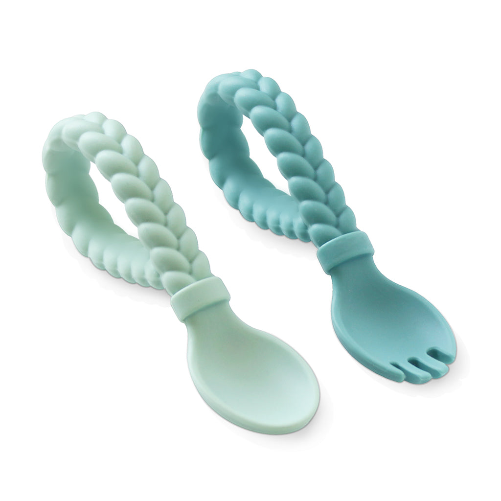 Sweetie Spoons™ - Silicone Baby Fork + Spoon Set (Mint)