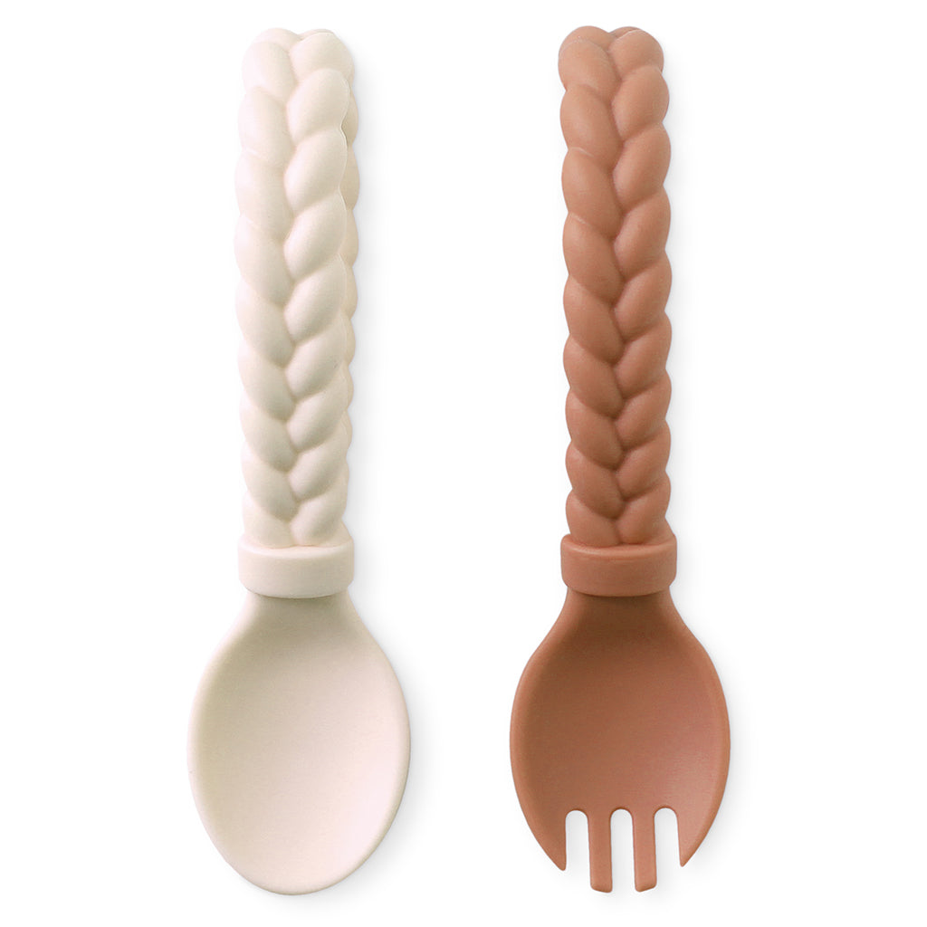 Sweetie Spoons™ - Silicone Baby Fork + Spoon Set (Buttercream & Toffee)