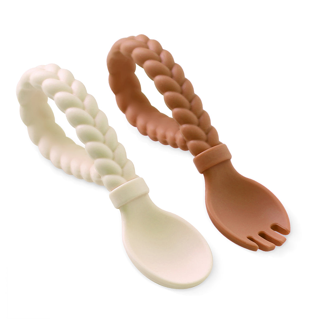 Sweetie Spoons™ - Silicone Baby Fork + Spoon Set (Buttercream & Toffee)