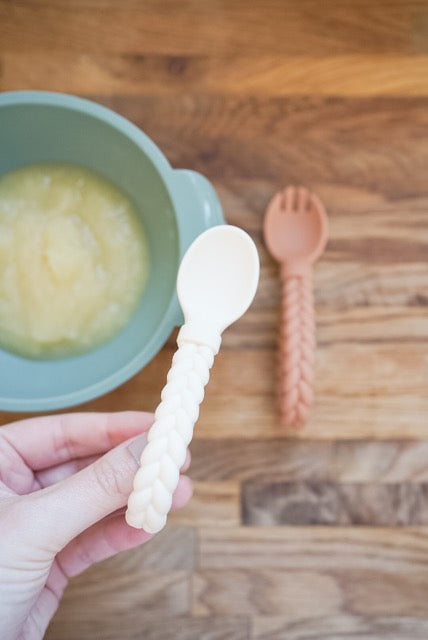 Sweetie Spoons™ - Silicone Baby Fork + Spoon Set (Buttercream & Toffee)