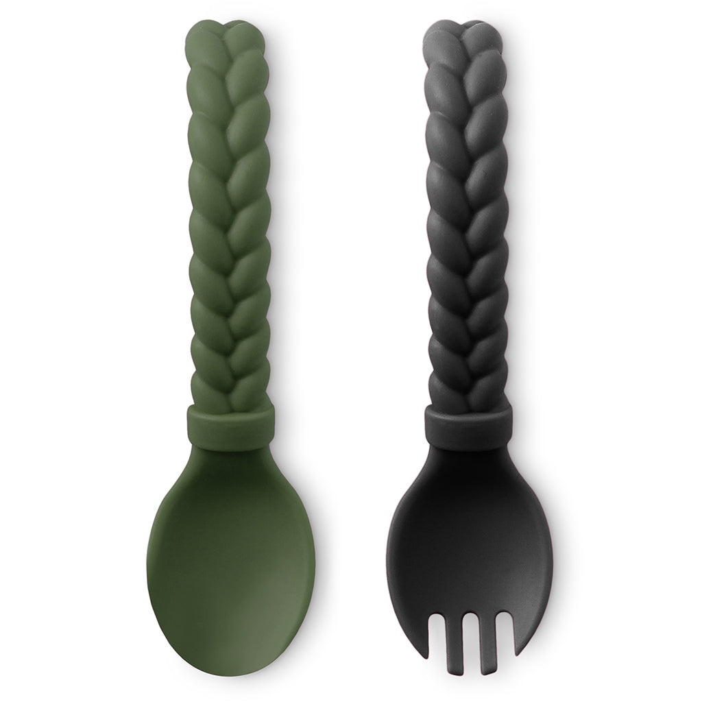 Sweetie Spoons™ - Silicone Baby Fork + Spoon Set (Camo & Midnight)