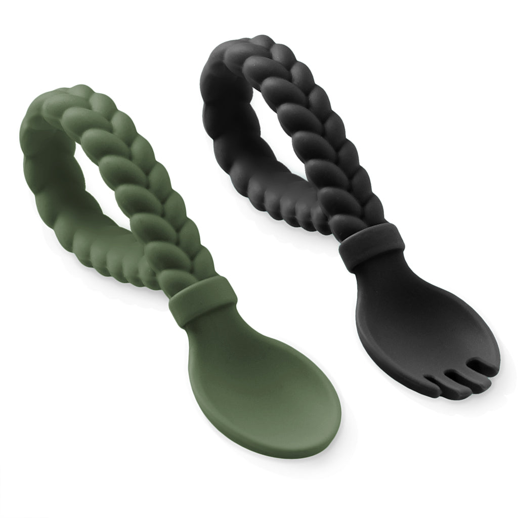 Sweetie Spoons™ - Silicone Baby Fork + Spoon Set (Camo & Midnight)