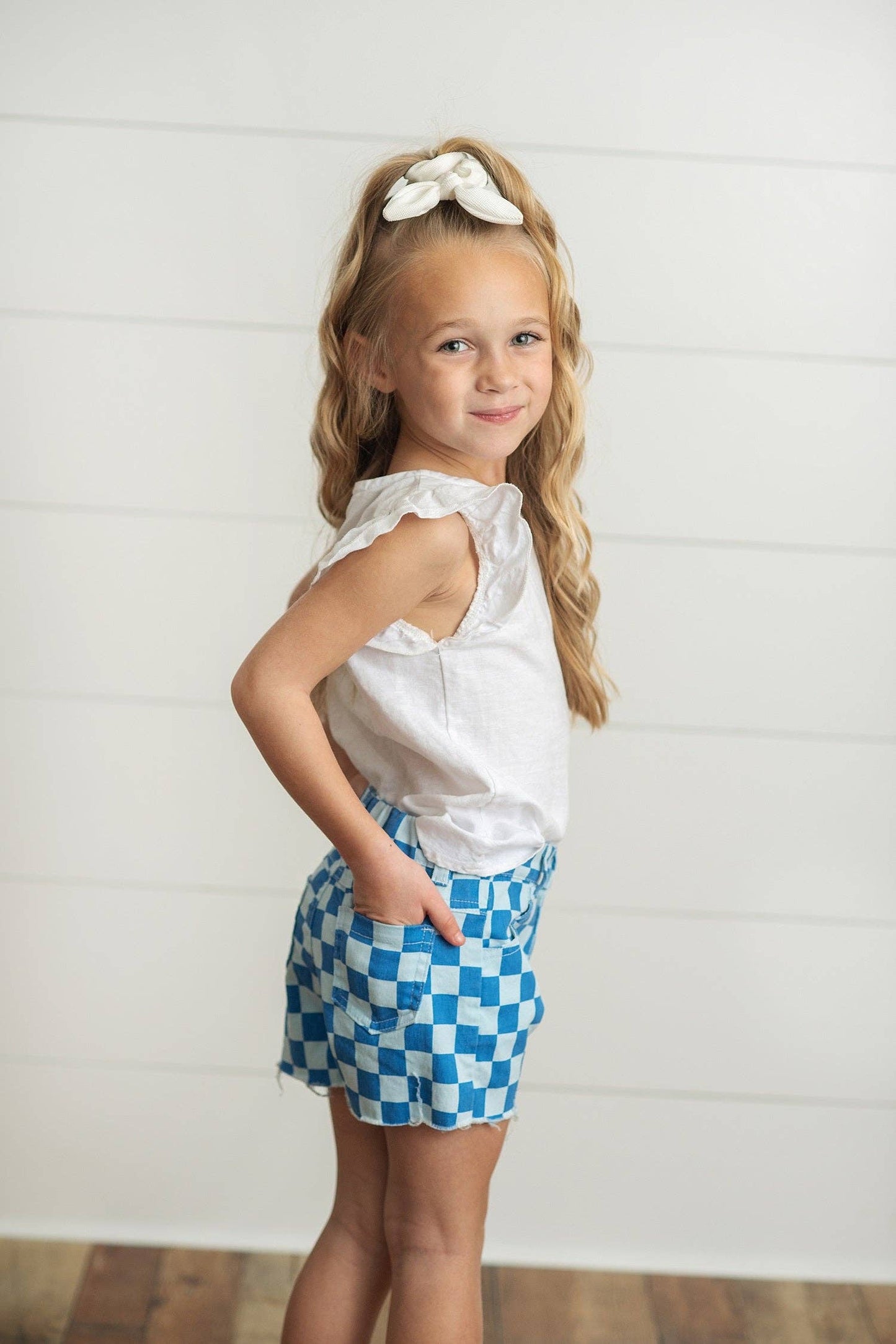 Kids Blue Checkered Denim Spring Summer Shorts