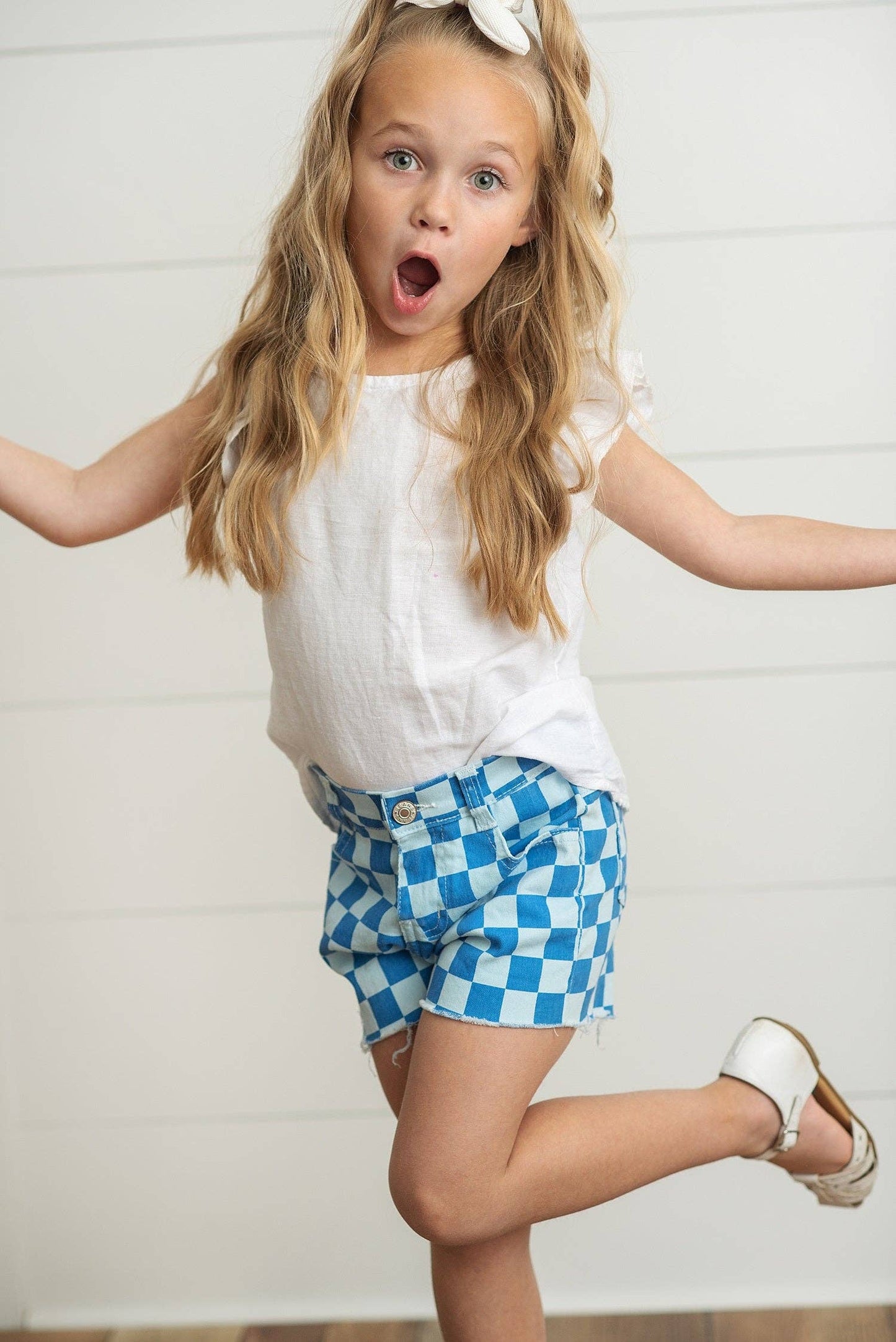 Kids Blue Checkered Denim Spring Summer Shorts