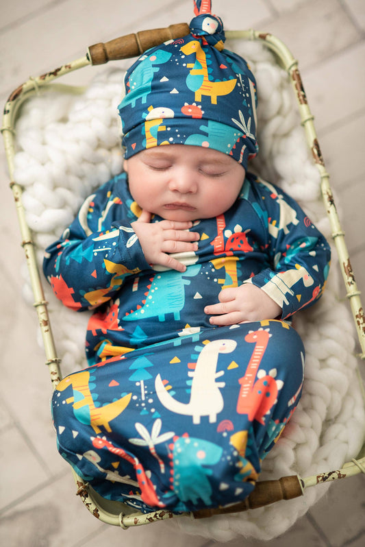 Dino Baby Gown and Hat Set